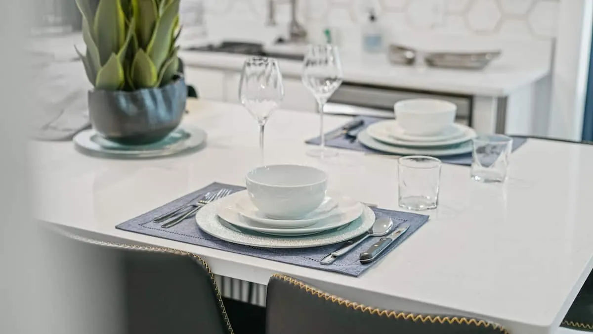 Dining table set for two